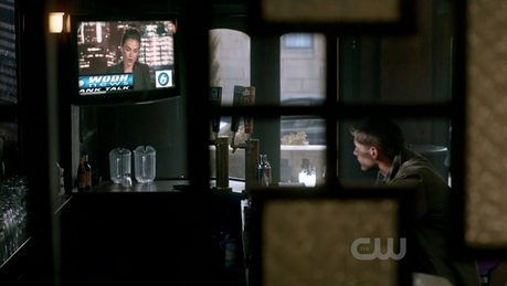 Dean staring at the chick's boobjob before exiting the bar