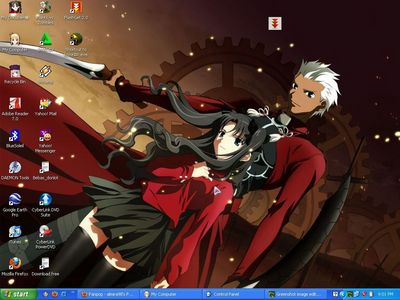 Mine is Fate Stay Night.i got this themes on derkaizer.so "Fate Stay Night windows themes"
