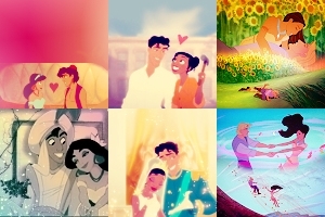  1.Aladdin and jasmijn 2.Naveen and Tiana 3.Pocahontas and John Smith