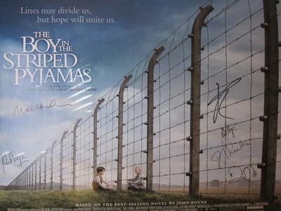 There is an autographed "The Boy in the Striped Pyjamas" movie poster that is being auctioned off for