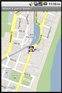 I found cool android application that show you Justin Beiber exacly location in real time :)

its rea