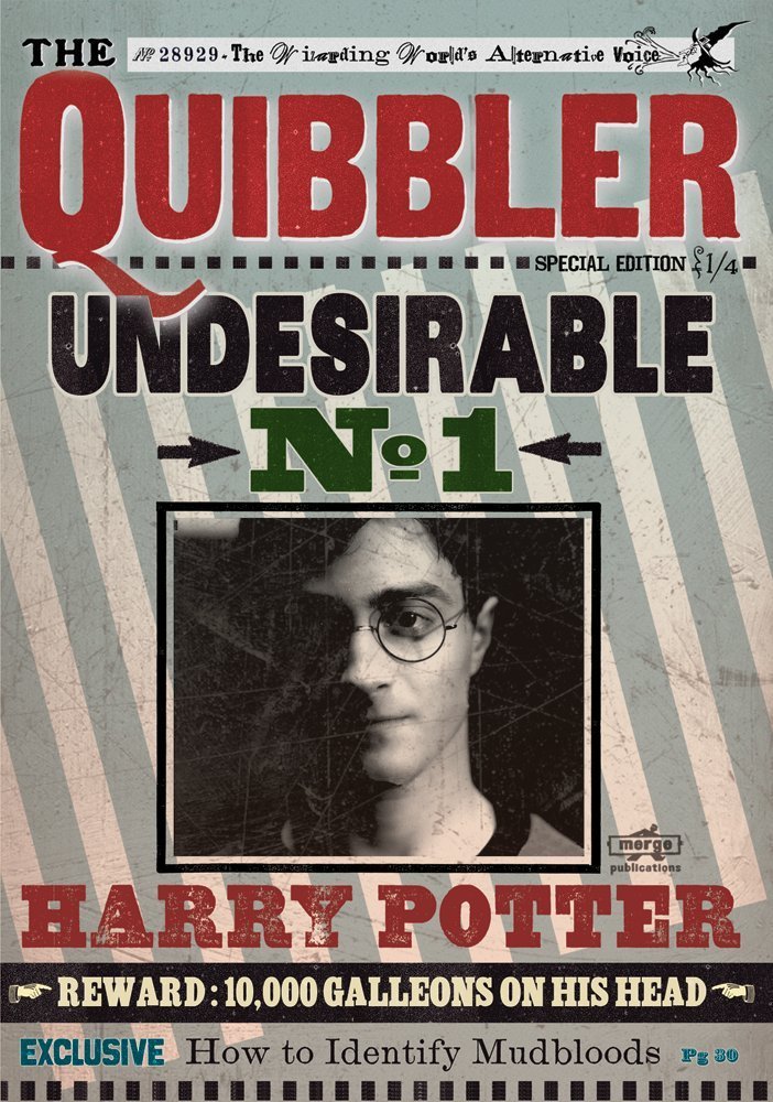 The Quibbler cover with Harry as Undesirable No. 1 from DH. Harry