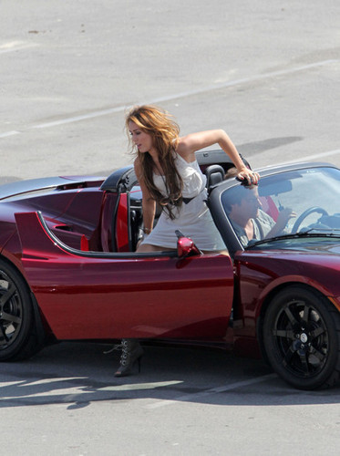  Miley Cyrus Photoshoot in a Tesla Roadster