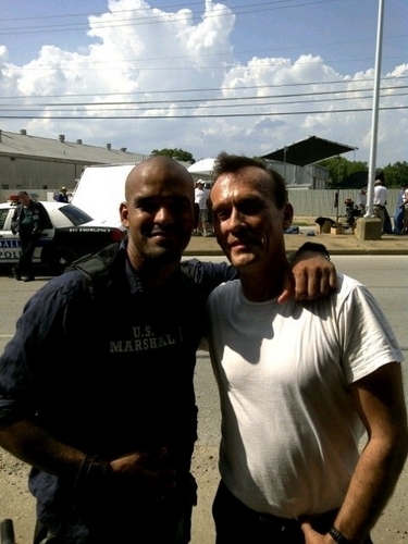 Amaury Nolasco and Robert Knepper on the set of 'Chase'