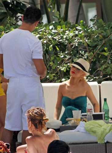 Kim Kardashian and Christina Aguilera at the Pool