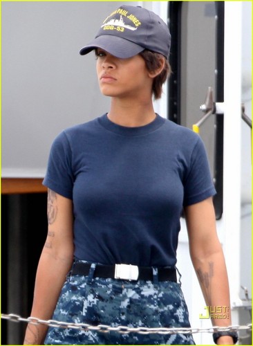 Rihanna on set 'Battleship'