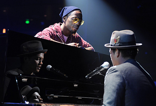 B.o.B rehearses at the Nokia Theater for the 2010 MTV VMAs. 