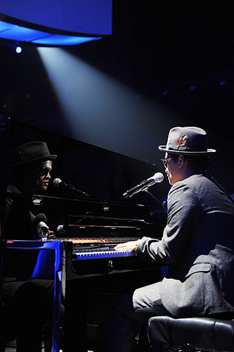 Bruno Mars rehearses at the Nokia Theater for the 2010 MTV VMAs. 