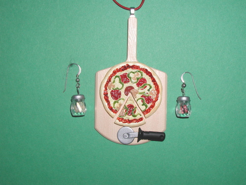  Miniature pizza, bánh pizza and Earrings Set