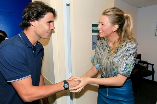  Rafael Nadal (L) of Spain, the 2010 U.S. Open Champion meets actress Blake Lively