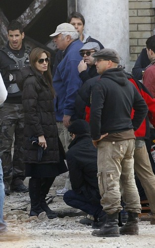 Angelina & Brad on set in Budapest
