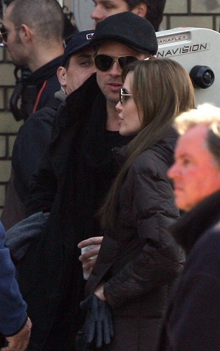 Angelina & Brad on set in Budapest
