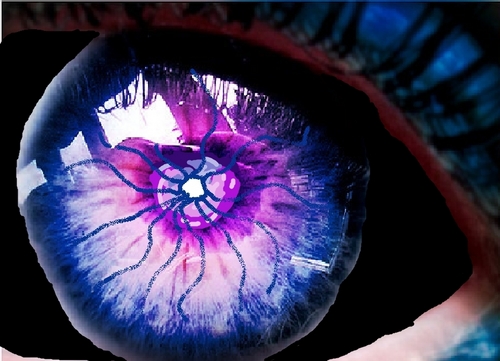 Purple demon eye wit blue streaks