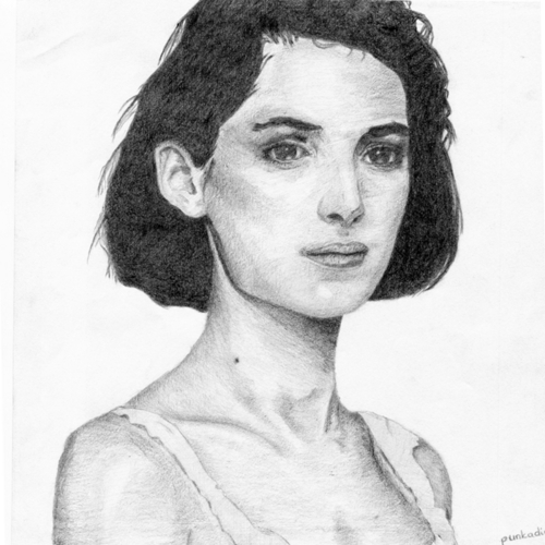  Winona Ryder with Medium Length Hair Drawn in Pencil