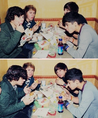  Flirty Harry, Cutie Niall, Funny Louis & Sizzling Hot Zayn Grabbing A Bite 2 Eat Mnus Liam :) x