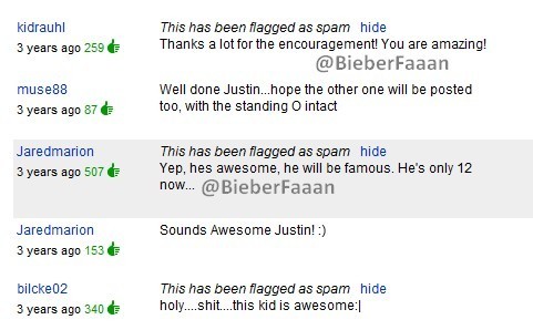  The First 4 commentaires on Justin's First Youtube Video