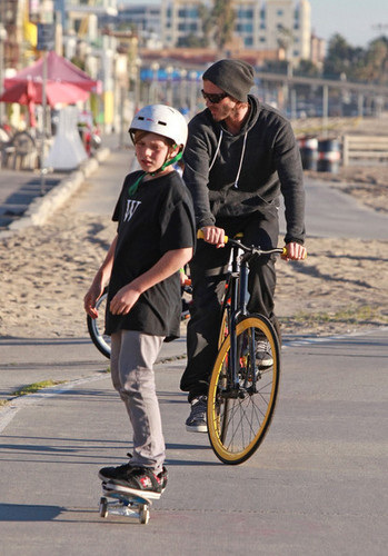 David Beckham and His Sons on Venice Boardwalk