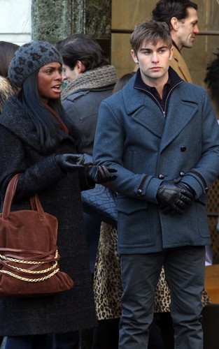  Chace with Tika Sumpter on Set
