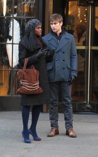 Chace with Tika Sumpter on Set