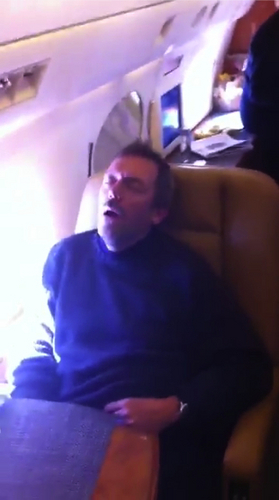  Hugh asleep on the plane to the super bowl
