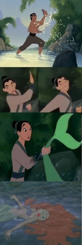  Walt Disney peminat Art - Fa Mulan & Princess Ariel