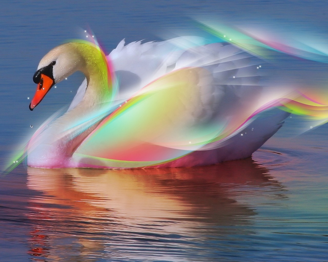 خلفيات ساحرة 3d Rainbow-Swan-fantasy-19521363-1280-1024