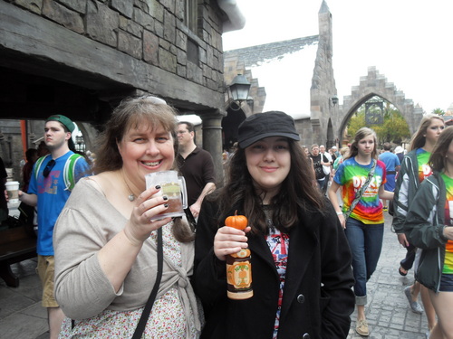 me and my mom with butterbeer pumpkin juice