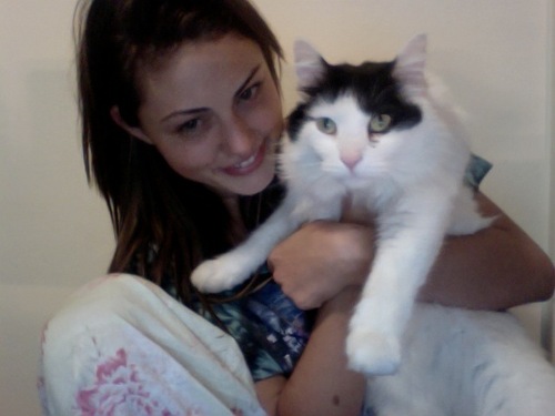 Phoebe Tonkin with her cat