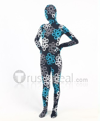 black and white floral pattern name. Black Zentai Suit Blue White