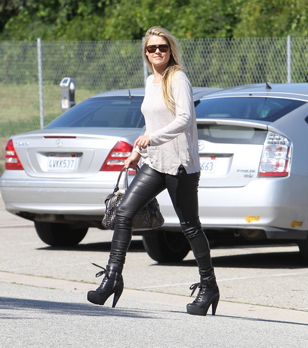  Out & About in Tight Leather Pants & Heels - April 8, 2011