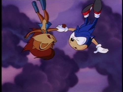  Sonic and Sally falling to their, almost, deaths