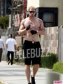 A shirtless and sweaty Kellen Lutz takes a run along the strand in Santa Monica.  - kellan-lutz photo