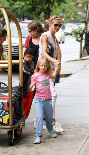 Heidi Klum seen arriving at her Downtown NYC hotel with her children, mother, and nanny.