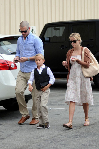 Reese Witherspoon and her husband Jim Toth seen leaving church with her son Deacon Phillippe 
