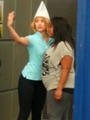 Dianna in a smurf hat with Amber - glee photo