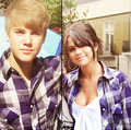 Selena wearing Justin's shirt .. - justin-bieber photo