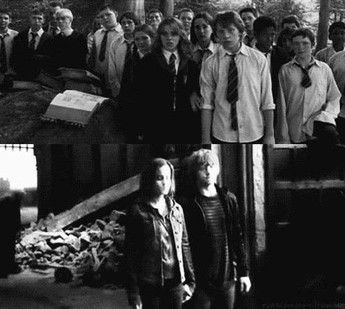  In the bottom one Hermione’s like, “YEAH WE’RE HOLDING HANDS, SUP?”