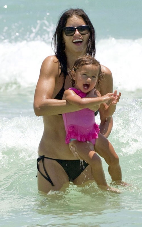 Adriana Lima and her daughter Valentina Jaric in Miami FL July 24 
