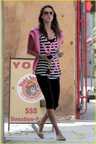 Alessandra Ambrosio wears a striped tank while after getting in a workout on Saturday (July 23)