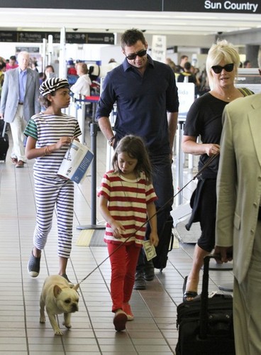 Hugh Jackman & Family Catching Flight At LAX Airport