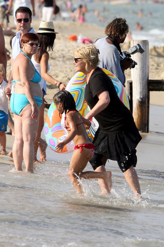 Hugh Jackman and Family at the Beach in St. Tropez