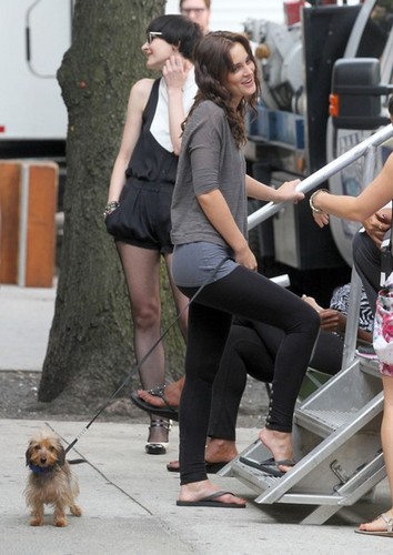 Leighton Meester Playing With Her Dog On Set