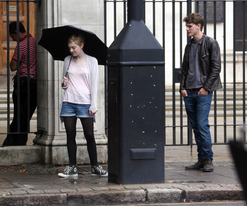 Dakota Fanning and Jeremy Irvine film “Now Is Good” in London, Aug 4