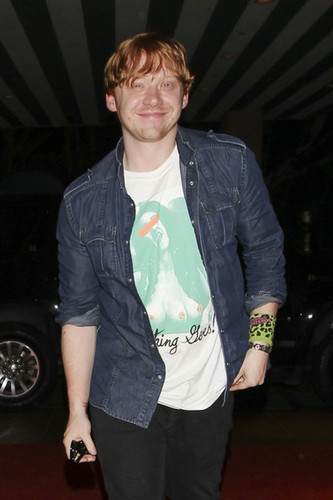  Rupert Grint arrives back to his hotel with some friends including his Harry Potter co-star Tom