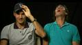 Nadal threw back his head and he  about to kiss Roger - tennis photo