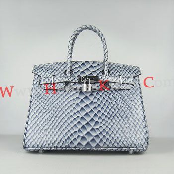 Hermes Birkin 30cm fish vein Handbags blue silver