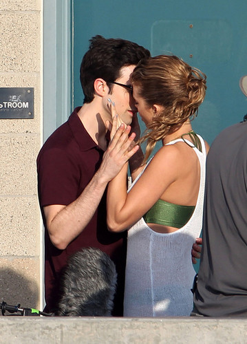  AnnaLynne McCord kisses a co-star on the set of the new series of "90210" in Los Angeles