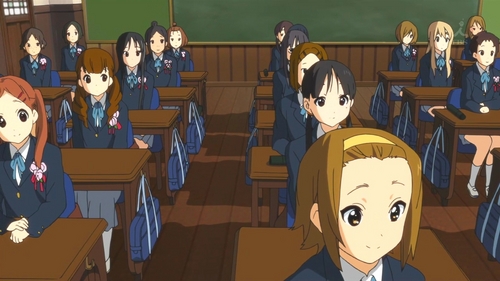  (S2)'Mob' quiz: What's the first name of the 3-2 classmate that sits to Mio's left? Behind Mio? In front of Mio? How about to Yui's right?