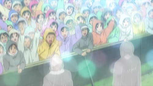 (S2)In EP12, when HTT are watching a band at Fire Stage play in the rain, what is odd about their raincoats?