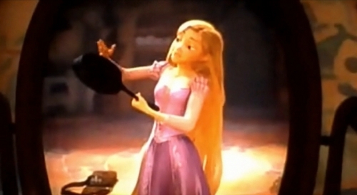 What other Disney girl hits/says she hit someone with a frying pan?